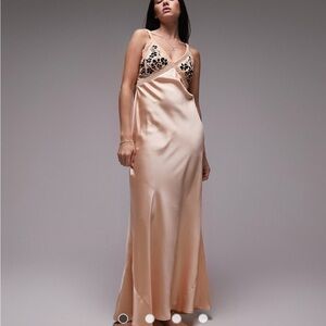 Topshop satin embroidered maxi slip dress